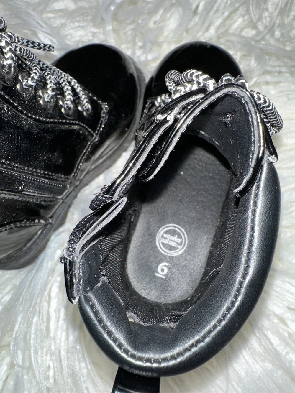 wonder nation Black Patent Lace-Up Kids Ankle Boots